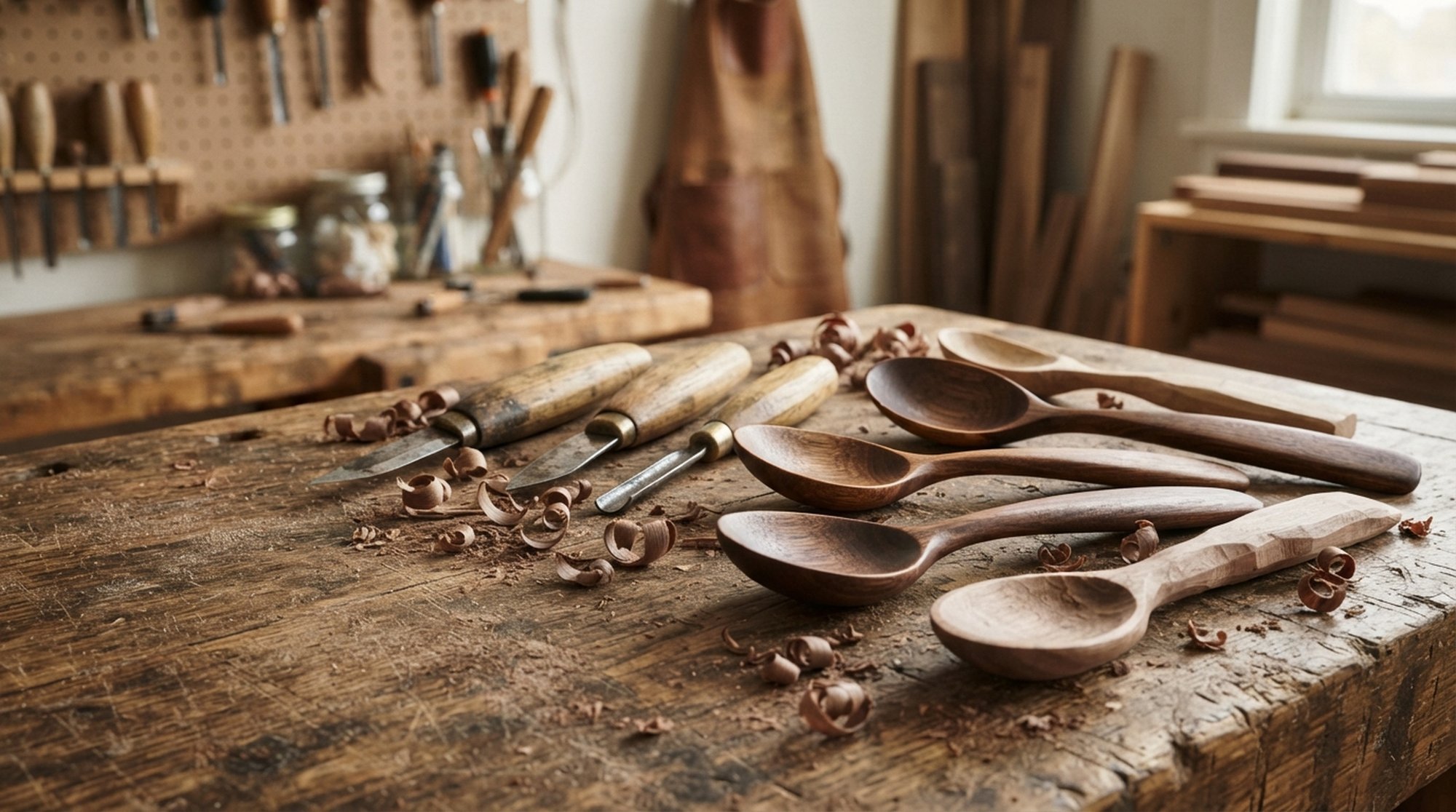 Laboratorio di cucina con utensili in legno